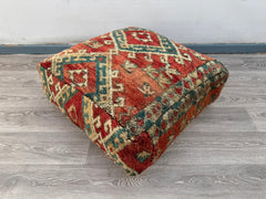 Vintage Moroccan Floor Cushion & Kilim Pillow Cover - Boho Pouf for Outdoor Patio, Bohemian Living Room Decor, Handmade Moroccan Pouf