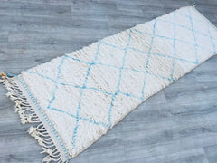 076x244 cm = 2.5 x 8.0 Diamonds Handmade Beni Ourain Moroccan Runner Rug – Vintage Wool Hallway Carpet
