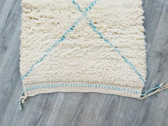 078x231 cm = 2.6 x 7.6 Diamonds Authentic Moroccan Berber Rugs – Handmade Beni Ourain Wool Carpets in Blue & Ivory