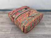 Boho Moroccan Floor Cushion Cover - Vintage Kilim Pillow, Outdoor Pouf for Patio, Handmade Bohemian Decor, Moroccan Pouf Ottoman
