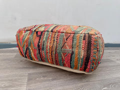 Boho Moroccan Floor Cushion Cover - Vintage Kilim Pillow, Outdoor Pouf for Patio, Handmade Bohemian Decor, Moroccan Pouf Ottoman