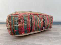 Boho Moroccan Floor Cushion Cover - Vintage Kilim Pillow, Outdoor Pouf for Patio, Handmade Bohemian Decor, Moroccan Pouf Ottoman