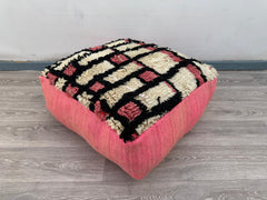 Moroccan Floor Pouf & Kilim Pillow Cover - Vintage Boho Cushion for Indoor & Outdoor, Handmade Bohemian Home Decor, Floor Cushion Cover