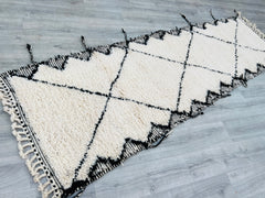 092x310 cm = 3.0 x 10.2 Diamonds Handmade Moroccan Beni Ourain Runner Rugs – Bohemian & Vintage Wool Elegance