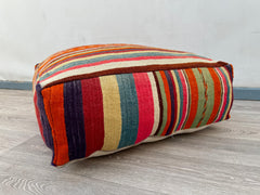 Handmade Vintage Moroccan Floor Cushion - Kilim Pillow Cover, Boho Pouf for Outdoor Patio, Bohemian Living Room Decor, Moroccan Pouf