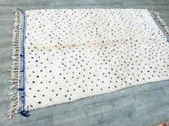 155 x 247 cm = 5.1 x 8.1 ft Blue Dots Moroccan Berber rug - Beni ourain rug - all wool berber rug - Custom area rug - handmade rug - Genuine lamb wool - Berber wool rug