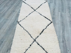089x295 cm = 2.9 x 9.7 Vintage Beni Ourain Runner Rug – Handmade Wool Moroccan Carpet – Boho Chic Hallway & Entryway Rug