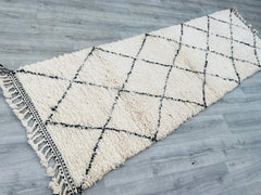 095x305 cm = 3.1 x 10.0 Handwoven Moroccan Berber Runner Rug – Vintage Wool Hallway Carpet