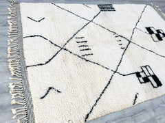 White Black Boujaad Rug - Handmade Moroccan Berber Carpet - Custom Beni Ourain Wool Rug - Boho Decor