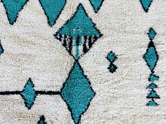 Handmade Moroccan Wool Rug - Blue/Green Beni Ourain Carpet - Neutral Living Room Rug - Eco-Friendly Design