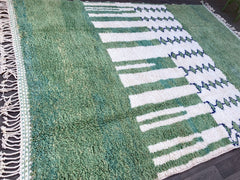Custom Green Moroccan Rug - Handmade Wool Berber Carpet - Beni Ourain Area Rug for Boho Home Decor