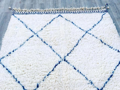 Diamonds Blue Handwoven Blue and White Moroccan Beni Ourain Rug – Authentic Berber Wool Carpet