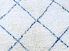 Diamonds Blue Handwoven Blue and White Moroccan Beni Ourain Rug – Authentic Berber Wool Carpet
