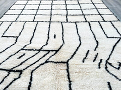 Grid Geometric Handmade Moroccan Wool Rug – Ivory Beni Ourain Shaggy Carpet – Neutral Custom Area Rug for Hygge Decor