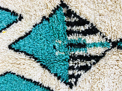 Handmade Moroccan Wool Rug - Blue/Green Beni Ourain Carpet - Neutral Living Room Rug - Eco-Friendly Design