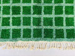 Green Grid Authentic Azilal Rug - Handmade Moroccan Berber Carpet - Custom Wool Area Rug - Bohemian Bedroom Decor