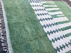 Custom Green Moroccan Rug - Handmade Wool Berber Carpet - Beni Ourain Area Rug for Boho Home Decor