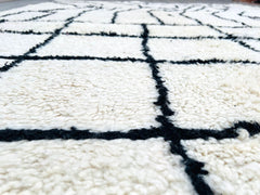 Grid Geometric Handmade Moroccan Wool Rug – Ivory Beni Ourain Shaggy Carpet – Neutral Custom Area Rug for Hygge Decor