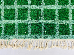 Green Grid Authentic Azilal Rug - Handmade Moroccan Berber Carpet - Custom Wool Area Rug - Bohemian Bedroom Decor
