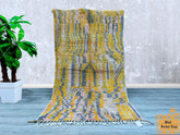 139 x 251 cm = 4.6 x 8.2 FT Colorful Moroccan Rug with Geometric Lines and Symmetrical Shapes – Handwoven with Natural Dyes, Perfect for Modern Homes