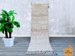 088x289 cm = 2.9 x 9.5 Colorful Dots Handmade Moroccan Beni Ourain Runner Rug – Vintage Berber Carpet