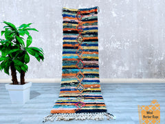 084x287 cm = 2.8 x 9.4 Colorful Boucherouite Moroccan Rug – Authentic Tribal Runner – Handwoven Bohemian Decor