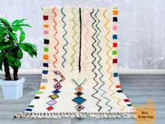 151 x 238 cm = 5 x 7.8 FT Moroccan Multicolored Rug – Intricate Tribal Pattern, Handwoven Berber Rug, Custom Sizes