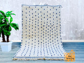 158 x 228 cm = 5.2 x 7.5 FT Blue Dots Artistic Moroccan Rug, Handmade Rug, White Blue Rug, Moroccan Carpet, Beni Ourain Rug, Tribal Berber Rug, Authentic Carpet, Tapis Marocain