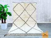 160 x 250 cm = 5.2 x 8.2 FT Diamonds Moroccan Rug with Ivory and Charcoal Geometric Patterns – Minimalist and Modern, Perfect for Contemporary Decor