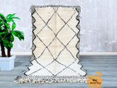 146 x 251 cm = 4.8 x 8.2 FT Diamonds Handmade Moroccan Wool Rug - Minimalist Neutral Grid Design - wool Beniourain Carpet - Unique Geometric Rug