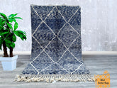 150 x 243 cm = 4.9 x 8 FT Diamonds Handmade Moroccan Wool Rug – Minimalist Neutral Grid Design, Beni Ourain Carpet, Unique Geometric Rug