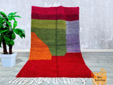 151 x 257 cm = 5.0 x 8.4 ft Colorful Abstract MOROCCAN ORONGE RUG - woven rug-Cozy Chic Beni Ourain Rug-colorful rug- Unique Geometric Rug -Handmade Rug-wool Beniourain Carpet