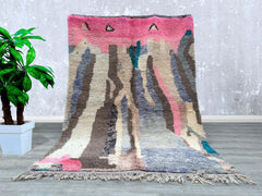 174 x 244 cm = 5.7 x 8.0 ft Colorful Abstract HANDMADE STRIPED RUG, Personalized Moroccan Design, Brown White Berber Rug, Authentic Beni Ourain Area Rug, Decorative Floor Covering