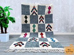 188 x 327 cm = 6.2 x 10.7 ft Checkered Diamonds Tribal Colorful berber rug, moroccan rug, blue wool area rug, authentic beni ourain rug, beniourain carpet, boujaad rug custom