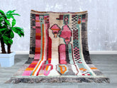 192 x 262 cm = 6.3 x 8.6 ft Colorful Abstract Costum Moroccan Rug - Moroccan Woolen carpet - New Azilal Rug -Boujaad Style - New Blue Beni Ouarain Rug - Fine Berber Rug