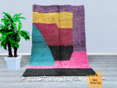 160 x 234 cm = 5.2 x 7.7 FT Colorful MOROCCAN BENIOURAIN RUG, Geometric Rug, Unique Handmade Rug, Berber Rug, Sheep Wool Rug, Solid White Rug, Area Rug, Berber Rug, Bohemian Rug