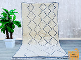 155 x 269 cm = 5.1 x 8.8 FT Zigzag Moroccan Rug with Blue White Tribal Motifs – Handmade by Berber Women, Adds Vibrancy and Character to Any Room