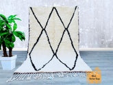 161 x 243 cm = 5.3 x 8 FT Diamonds Ivory White Moroccan Rug – Diamond Patterned Beni Ourain Carpet, Cream Berber Handwoven Wool Rug