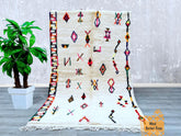 150 x 245 cm = 4.9 x 8 FT Large Azilal Berber rug in white with red, pink, blue, yellow, green