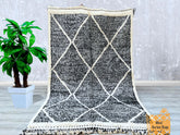 150 x 241 cm = 4.9 x 7.9 FT Diamonds Verdant Treasures: Moroccan Black White Hand-Woven Wool Rug Infused with Tribal Artistry and Berber Elegance