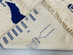 Artistic Moroccan Rug - Handmade Blue & White Beni Ourain Carpet - Tribal Berber Rug - Authentic Moroccan Wool Carpet