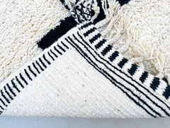 Luxurious Moroccan Berber Beni Ourain Wool Rug - Handwoven Cream Geometric Bohemian Rug with Tassel Edges for Living Room