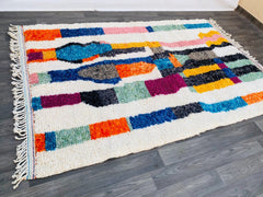 Cream Beni Ourain Rug - Handmade Moroccan Berber Carpet - Custom Wool Area Rug - Minimalist Boho Living Room Decor