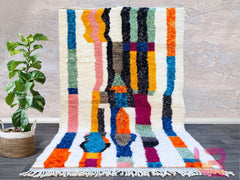 Cream Beni Ourain Rug - Handmade Moroccan Berber Carpet - Custom Wool Area Rug - Minimalist Boho Living Room Decor