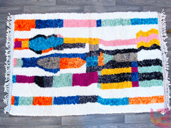 Cream Beni Ourain Rug - Handmade Moroccan Berber Carpet - Custom Wool Area Rug - Minimalist Boho Living Room Decor