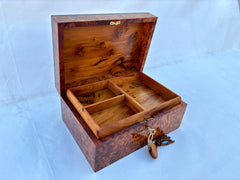 10"×7" Handmade Thuya Burl Wood Jewelry Box – Small Lockable Jewelry Organizer, Decorative Storage Box