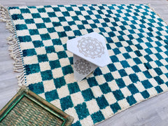 Checkered Ivory Beni Ourain Rug - Handmade Moroccan Wool Carpet - Custom Berber Area Rug - Authentic Moroccan Design