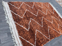 Moroccan Berber White Wool rug, beni ourain rug, Brown rugs for living room, wool rug large, rugs custom, rugs and carpet