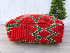 Set of 2 Moroccan Kilim Pouf, Floor Pouf, Vintage Moroccan Ottoman, BeniOurain Square Pouf,Meditation Cushion,Outdoor Red Kilim Pillow Cover