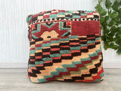 Moroccan Kilim Pouf, Floor Pouf Vintage Moroccan Ottoman, Beni Ourain Square Pouf, Yoga Meditation Cushion, Outdoor Kilim Pillows Cover